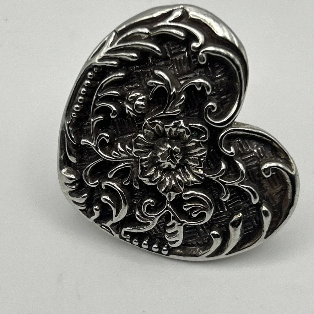 Western Heart Concho‎ Drawer Pulls Set of 2 Floral Embossed Silver Tone Hardware
